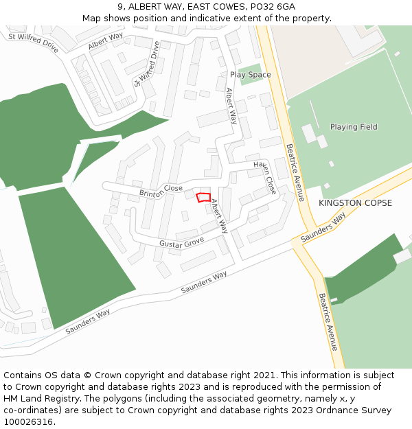 9, ALBERT WAY, EAST COWES, PO32 6GA: Location map and indicative extent of plot