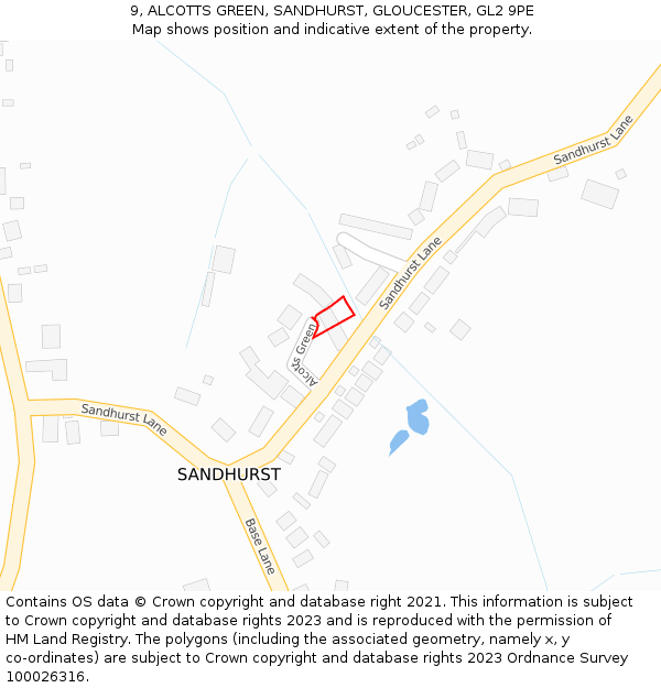 9, ALCOTTS GREEN, SANDHURST, GLOUCESTER, GL2 9PE: Location map and indicative extent of plot