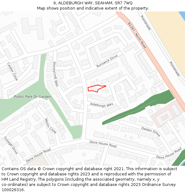 9, ALDEBURGH WAY, SEAHAM, SR7 7WQ: Location map and indicative extent of plot