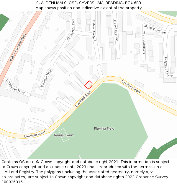 9, ALDENHAM CLOSE, CAVERSHAM, READING, RG4 6RR: Location map and indicative extent of plot
