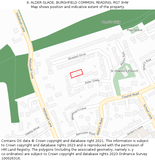 9, ALDER GLADE, BURGHFIELD COMMON, READING, RG7 3HW: Location map and indicative extent of plot