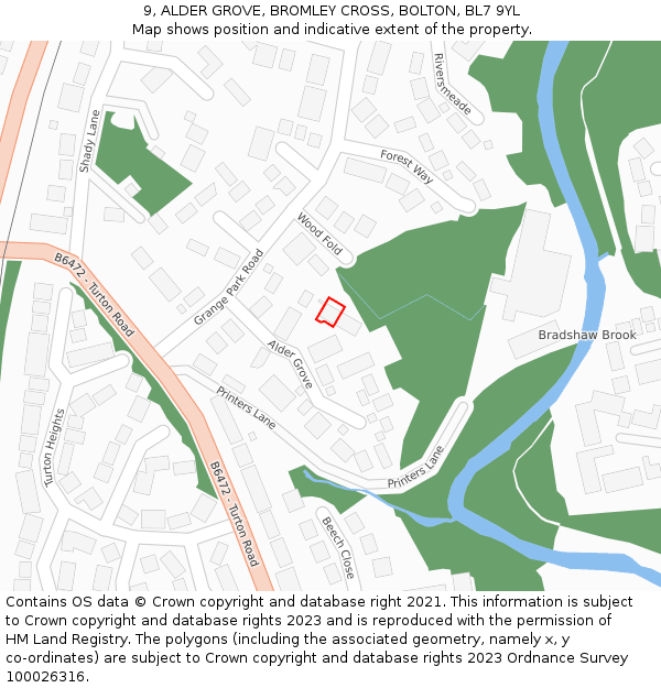 9, ALDER GROVE, BROMLEY CROSS, BOLTON, BL7 9YL: Location map and indicative extent of plot