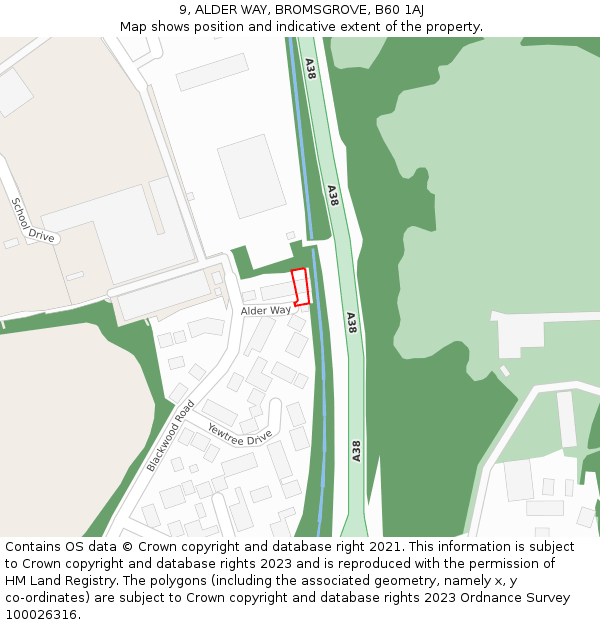 9, ALDER WAY, BROMSGROVE, B60 1AJ: Location map and indicative extent of plot