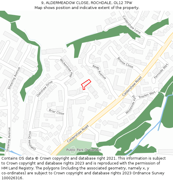 9, ALDERMEADOW CLOSE, ROCHDALE, OL12 7PW: Location map and indicative extent of plot