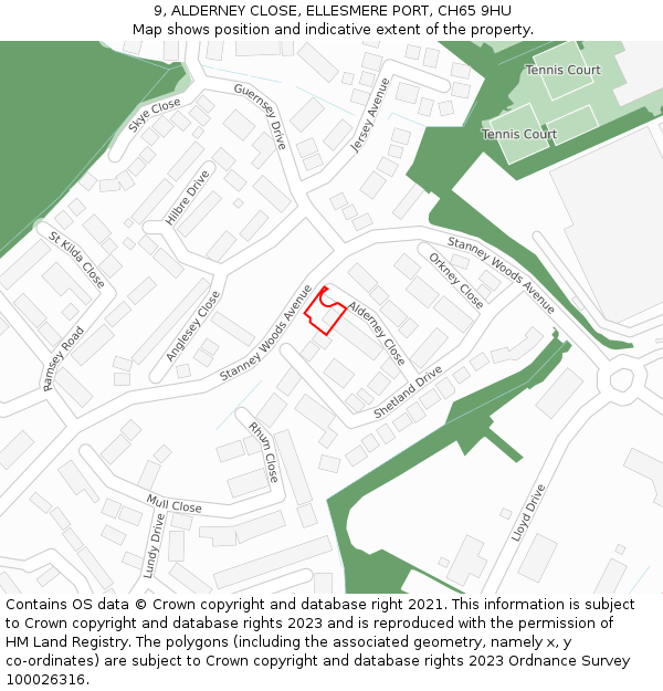 9, ALDERNEY CLOSE, ELLESMERE PORT, CH65 9HU: Location map and indicative extent of plot