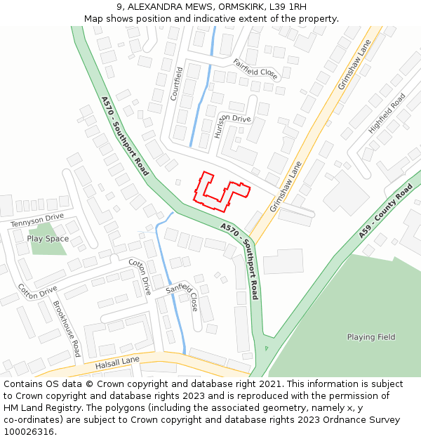 9, ALEXANDRA MEWS, ORMSKIRK, L39 1RH: Location map and indicative extent of plot