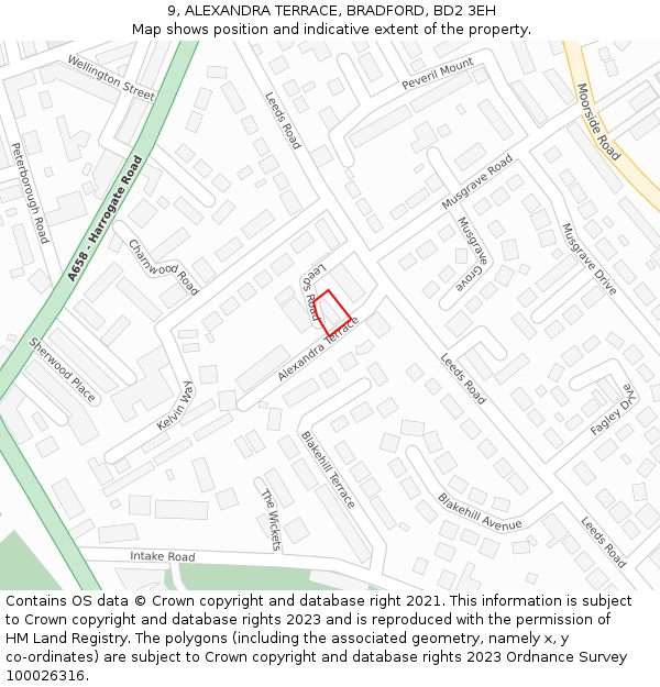 9, ALEXANDRA TERRACE, BRADFORD, BD2 3EH: Location map and indicative extent of plot