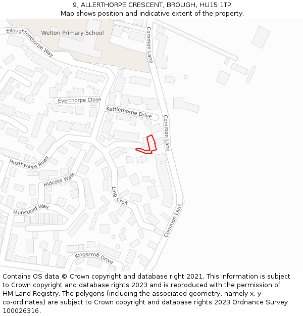9, ALLERTHORPE CRESCENT, BROUGH, HU15 1TP: Location map and indicative extent of plot