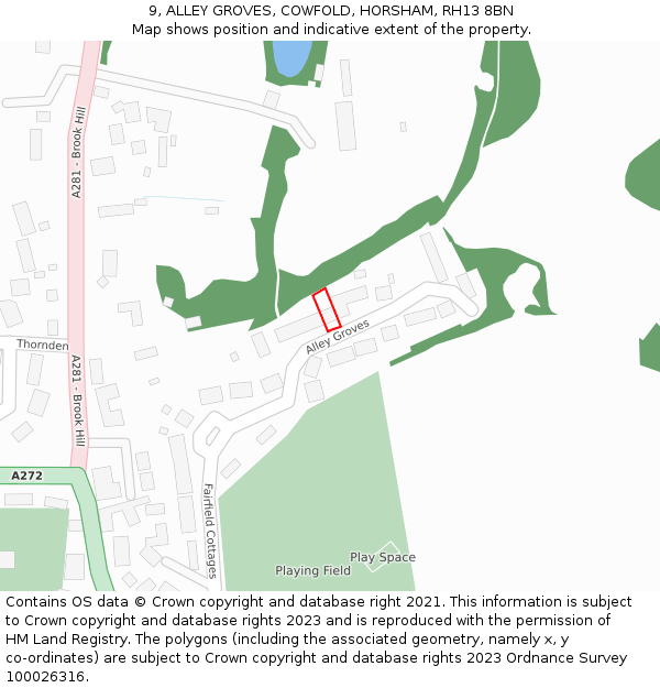 9, ALLEY GROVES, COWFOLD, HORSHAM, RH13 8BN: Location map and indicative extent of plot