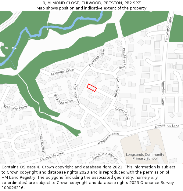 9, ALMOND CLOSE, FULWOOD, PRESTON, PR2 9PZ: Location map and indicative extent of plot