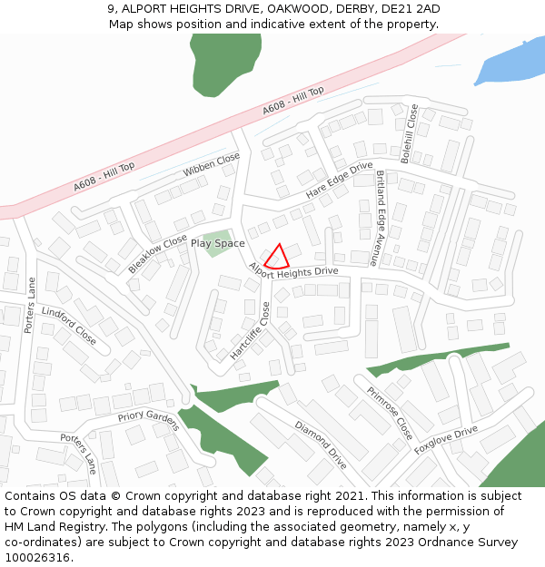 9, ALPORT HEIGHTS DRIVE, OAKWOOD, DERBY, DE21 2AD: Location map and indicative extent of plot