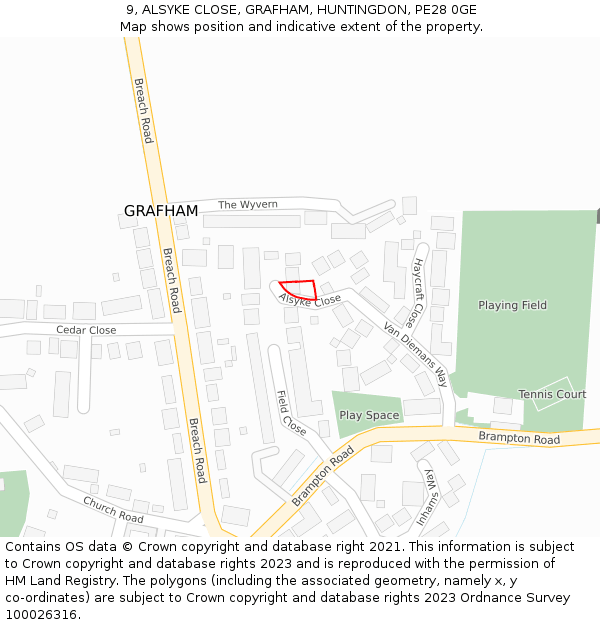 9, ALSYKE CLOSE, GRAFHAM, HUNTINGDON, PE28 0GE: Location map and indicative extent of plot
