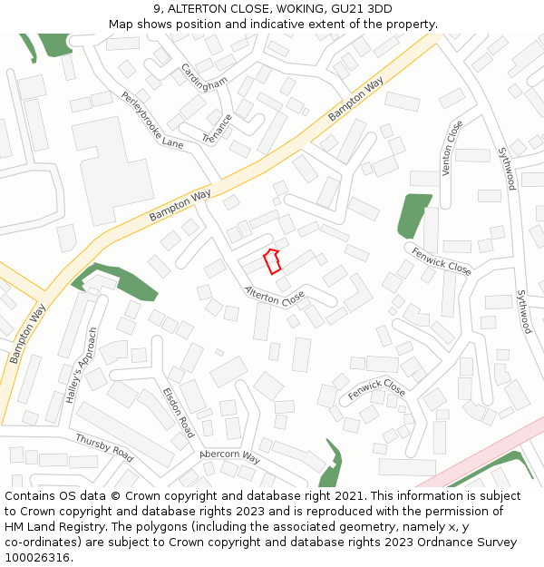 9, ALTERTON CLOSE, WOKING, GU21 3DD: Location map and indicative extent of plot