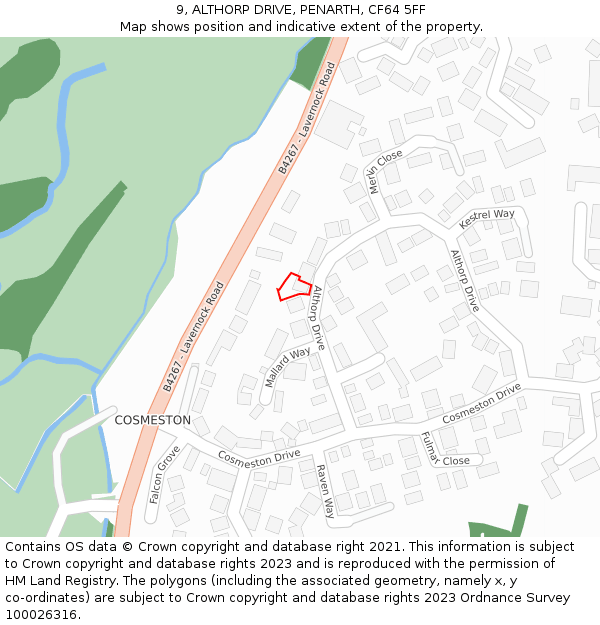 9, ALTHORP DRIVE, PENARTH, CF64 5FF: Location map and indicative extent of plot