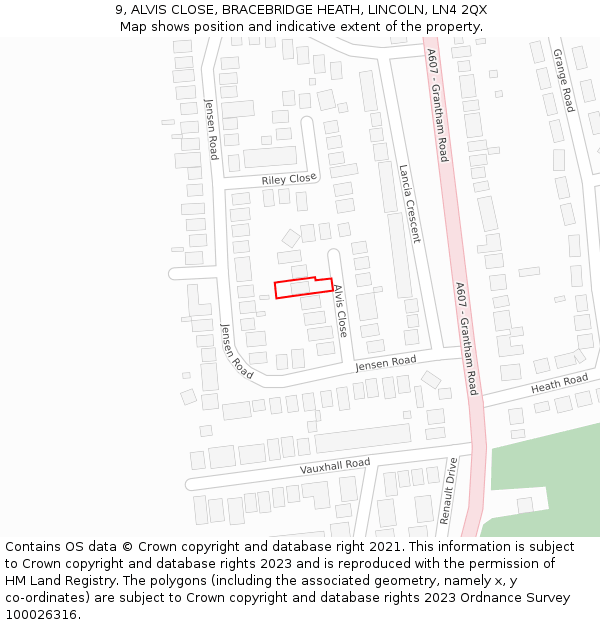 9, ALVIS CLOSE, BRACEBRIDGE HEATH, LINCOLN, LN4 2QX: Location map and indicative extent of plot