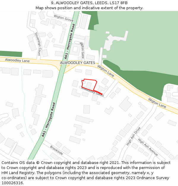 9, ALWOODLEY GATES, LEEDS, LS17 8FB: Location map and indicative extent of plot