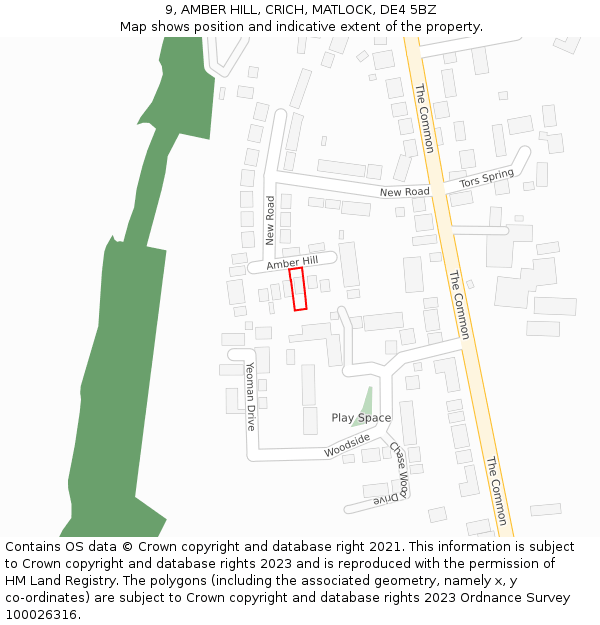 9, AMBER HILL, CRICH, MATLOCK, DE4 5BZ: Location map and indicative extent of plot