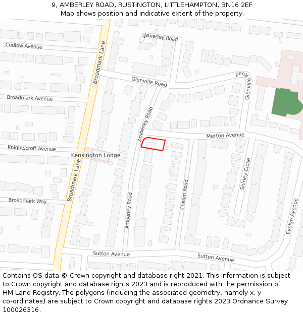 9, AMBERLEY ROAD, RUSTINGTON, LITTLEHAMPTON, BN16 2EF: Location map and indicative extent of plot