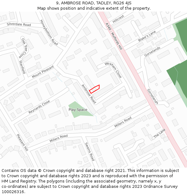 9, AMBROSE ROAD, TADLEY, RG26 4JS: Location map and indicative extent of plot