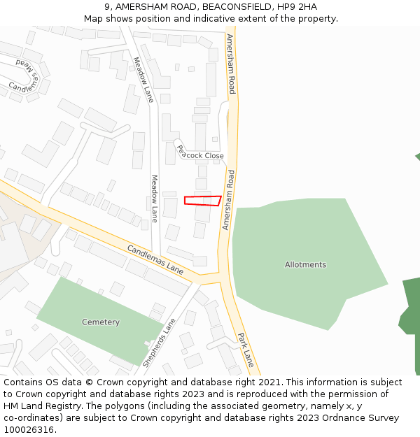 9, AMERSHAM ROAD, BEACONSFIELD, HP9 2HA: Location map and indicative extent of plot