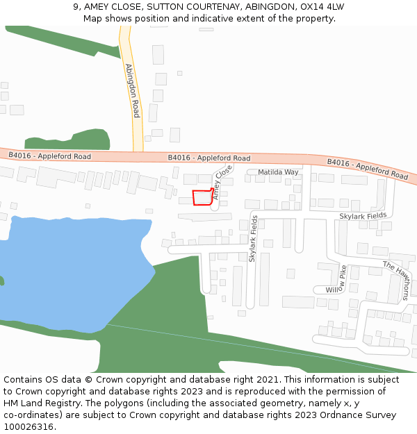 9, AMEY CLOSE, SUTTON COURTENAY, ABINGDON, OX14 4LW: Location map and indicative extent of plot