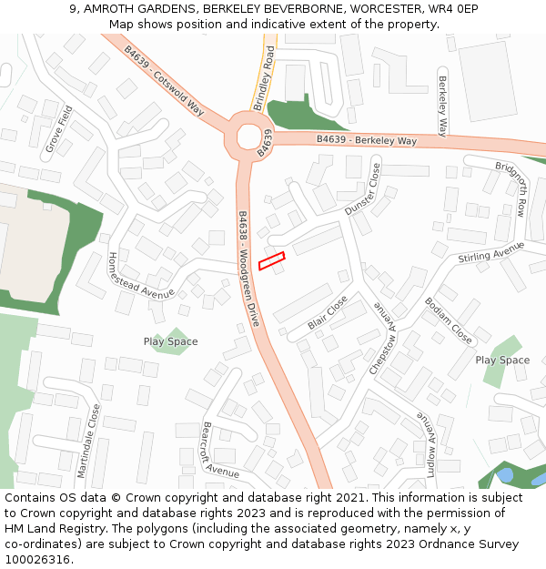 9, AMROTH GARDENS, BERKELEY BEVERBORNE, WORCESTER, WR4 0EP: Location map and indicative extent of plot