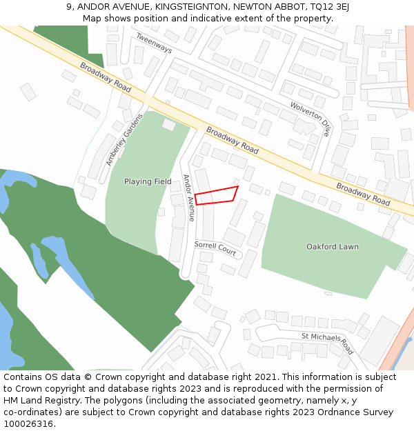9, ANDOR AVENUE, KINGSTEIGNTON, NEWTON ABBOT, TQ12 3EJ: Location map and indicative extent of plot