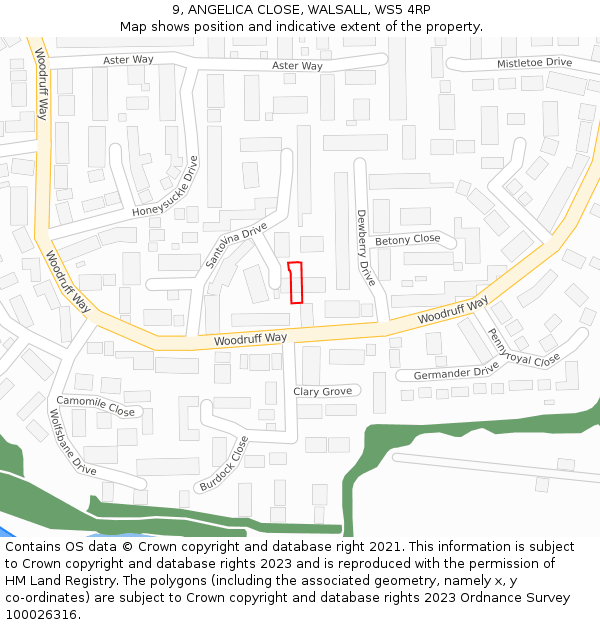 9, ANGELICA CLOSE, WALSALL, WS5 4RP: Location map and indicative extent of plot