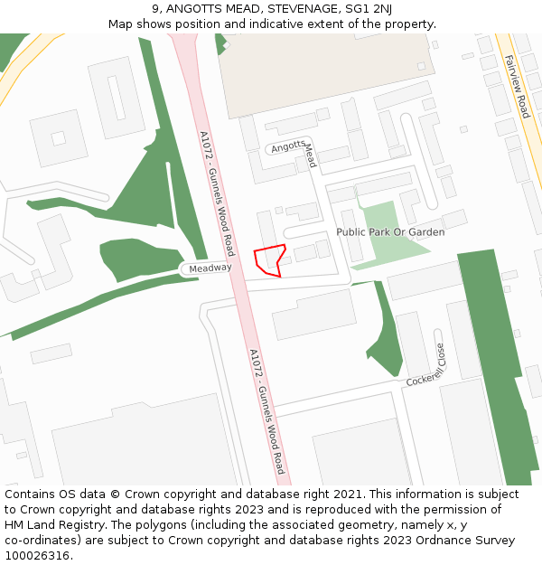 9, ANGOTTS MEAD, STEVENAGE, SG1 2NJ: Location map and indicative extent of plot