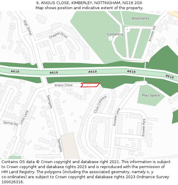 9, ANGUS CLOSE, KIMBERLEY, NOTTINGHAM, NG16 2GX: Location map and indicative extent of plot