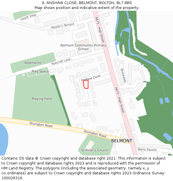 9, ANSHAW CLOSE, BELMONT, BOLTON, BL7 8BS: Location map and indicative extent of plot