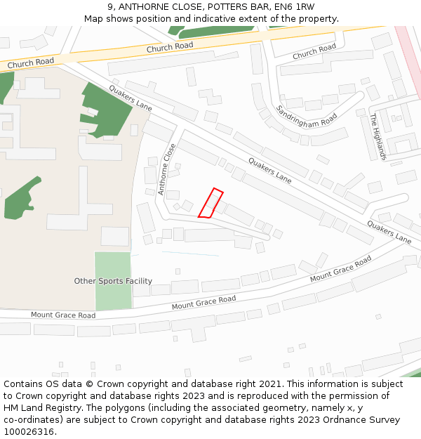 9, ANTHORNE CLOSE, POTTERS BAR, EN6 1RW: Location map and indicative extent of plot