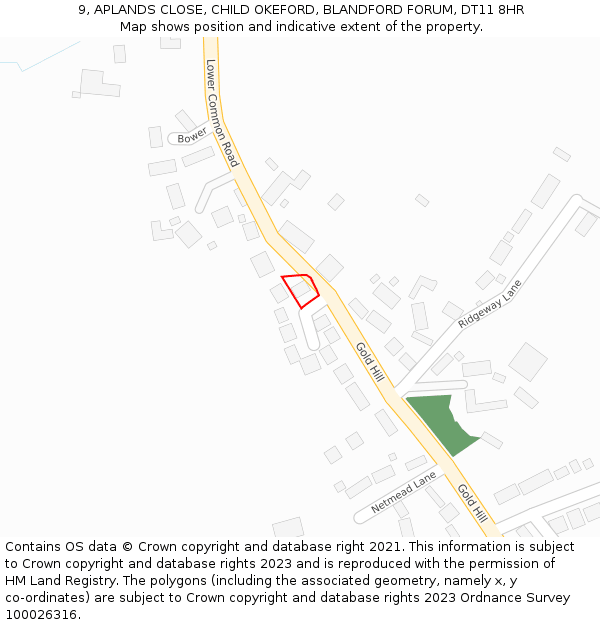 9, APLANDS CLOSE, CHILD OKEFORD, BLANDFORD FORUM, DT11 8HR: Location map and indicative extent of plot