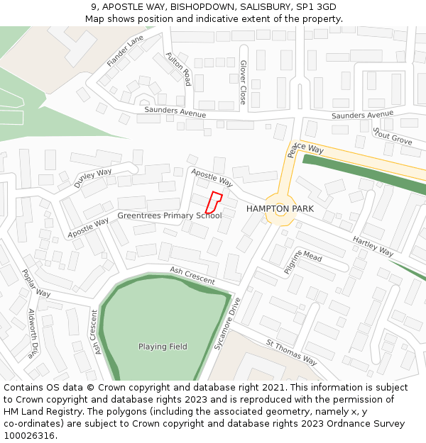 9, APOSTLE WAY, BISHOPDOWN, SALISBURY, SP1 3GD: Location map and indicative extent of plot