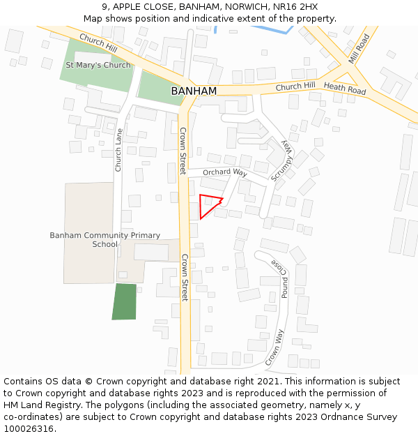 9, APPLE CLOSE, BANHAM, NORWICH, NR16 2HX: Location map and indicative extent of plot