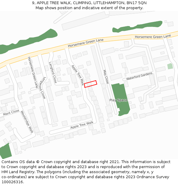 9, APPLE TREE WALK, CLIMPING, LITTLEHAMPTON, BN17 5QN: Location map and indicative extent of plot