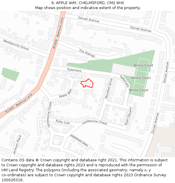 9, APPLE WAY, CHELMSFORD, CM2 9HX: Location map and indicative extent of plot