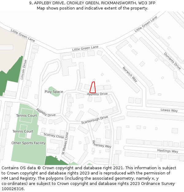 9, APPLEBY DRIVE, CROXLEY GREEN, RICKMANSWORTH, WD3 3FP: Location map and indicative extent of plot