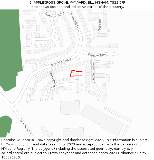 9, APPLECROSS GROVE, WYNYARD, BILLINGHAM, TS22 5FF: Location map and indicative extent of plot