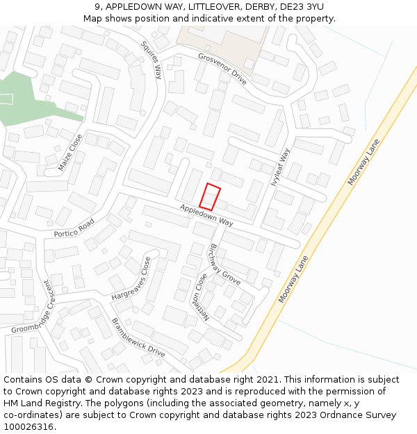 9, APPLEDOWN WAY, LITTLEOVER, DERBY, DE23 3YU: Location map and indicative extent of plot