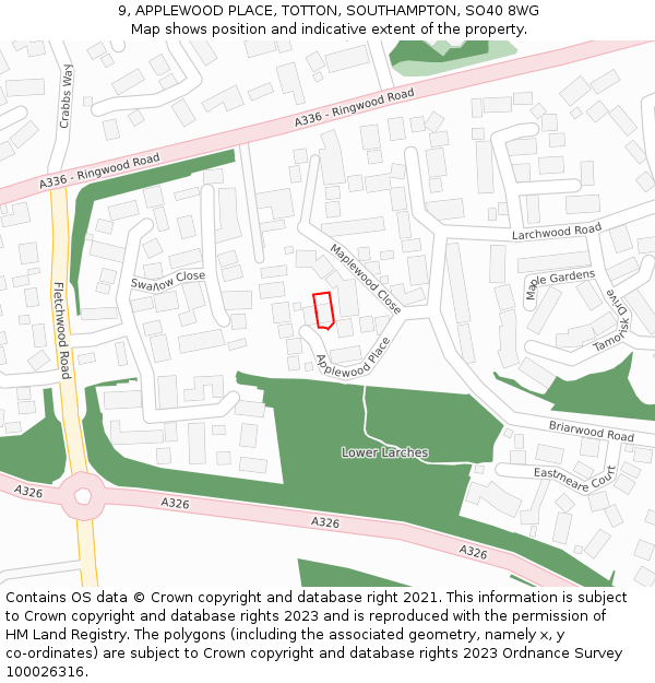 9, APPLEWOOD PLACE, TOTTON, SOUTHAMPTON, SO40 8WG: Location map and indicative extent of plot