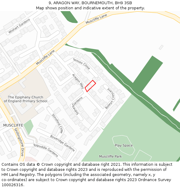 9, ARAGON WAY, BOURNEMOUTH, BH9 3SB: Location map and indicative extent of plot