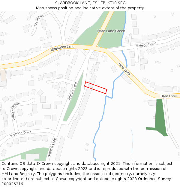 9, ARBROOK LANE, ESHER, KT10 9EG: Location map and indicative extent of plot