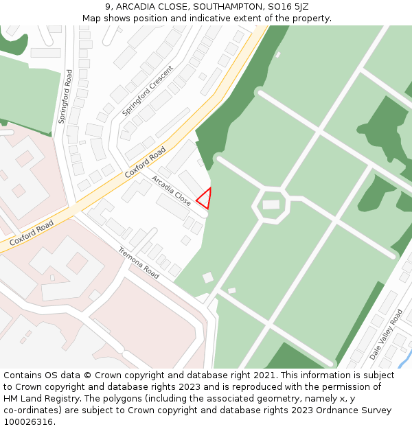 9, ARCADIA CLOSE, SOUTHAMPTON, SO16 5JZ: Location map and indicative extent of plot