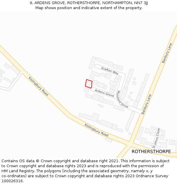 9, ARDENS GROVE, ROTHERSTHORPE, NORTHAMPTON, NN7 3JJ: Location map and indicative extent of plot