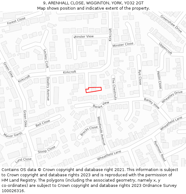 9, ARENHALL CLOSE, WIGGINTON, YORK, YO32 2GT: Location map and indicative extent of plot