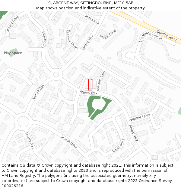 9, ARGENT WAY, SITTINGBOURNE, ME10 5AR: Location map and indicative extent of plot