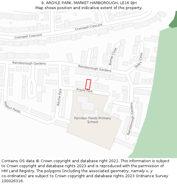 9, ARGYLE PARK, MARKET HARBOROUGH, LE16 9JH: Location map and indicative extent of plot