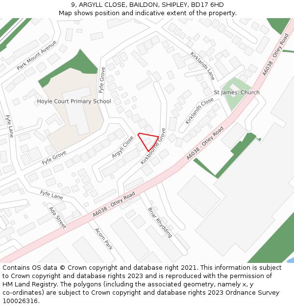 9, ARGYLL CLOSE, BAILDON, SHIPLEY, BD17 6HD: Location map and indicative extent of plot