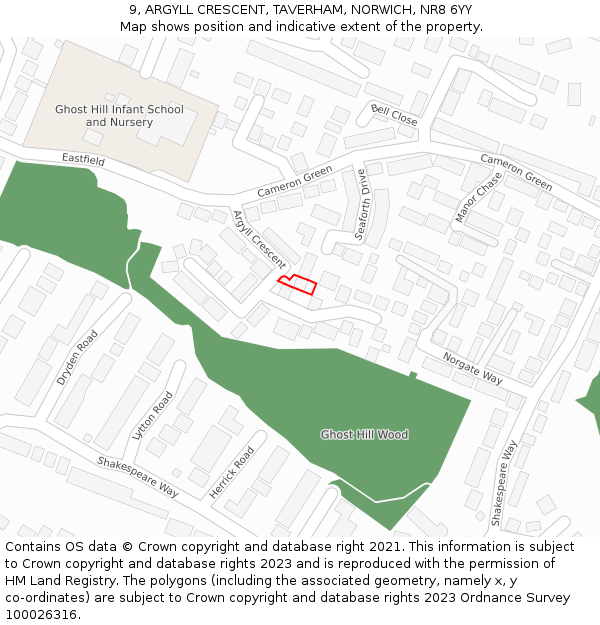 9, ARGYLL CRESCENT, TAVERHAM, NORWICH, NR8 6YY: Location map and indicative extent of plot